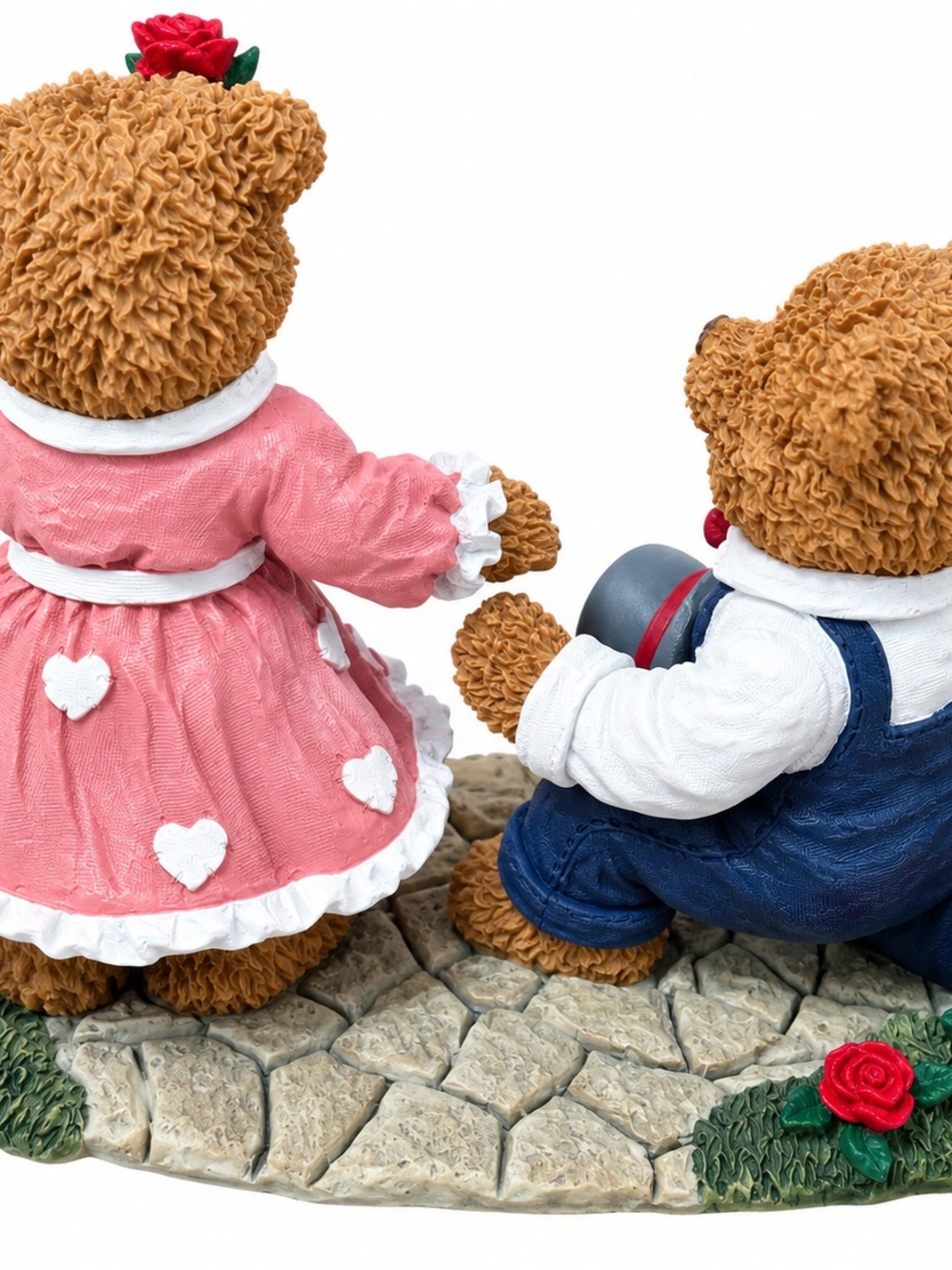 Brown Teddy Bear Couple Figurine - Pink & Blue Kids Toy Decor